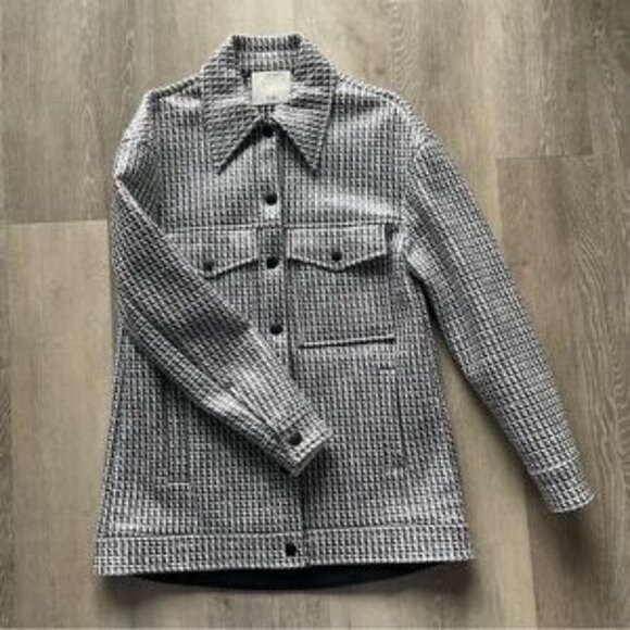 Tibi Woven Houndstooth Black White Coated Jacket Pointed Collar Sample - Picture 2 of 15